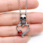 Skull Heart Necklace Red & Clear Crystals 316L Stainless Steel 17–19"