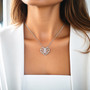 Ribcage Heart Necklace 316L Stainless Steel 11 Clear Crystals 16–18"