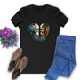 Women's Dual Skull T-Shirt: Heart Embrace Design Tee, Heart T-Shirt, Gift for her, Gothic Graphics Shirt