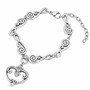 Silver-Plated Stainless Steel Heart Charm Bracelet, 2 Clear Crystals, 7–8"