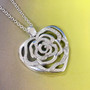 Elegant Heart & Rose Pendant Necklace with Clear Crystals