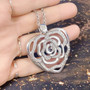 Elegant Heart & Rose Pendant Necklace with Clear Crystals