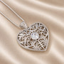 Vintage-Inspired Openwork Heart Silver-Plated Stainless Steel Necklace w. Crystal