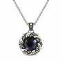 Dark Blue Checkerboard Crystal Pendant Necklace 316L Stainless Steel 26"
