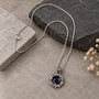 Dark Blue Checkerboard Crystal Pendant Necklace 316L Stainless Steel 26"