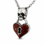 Gothic Skull Heart Lock Necklace Red Epoxy 316L Stainless Steel