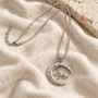 Double Crescent Moon Necklace 316L Stainless Steel 3 Yellow Crystals