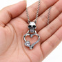 Skull Heart Necklace White Clear Crystals 316L Stainless Steel 17–19"