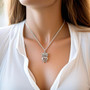 Owl Necklace "Luminous Owl", Bird Pendant with clear Crystals