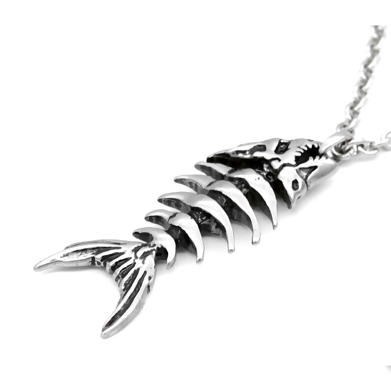 WOXINDA Chain Skeleton Fish Necklace Pendant & Fishing Surfer Hook Steel  Stainless Bone Necklaces & Pendants 