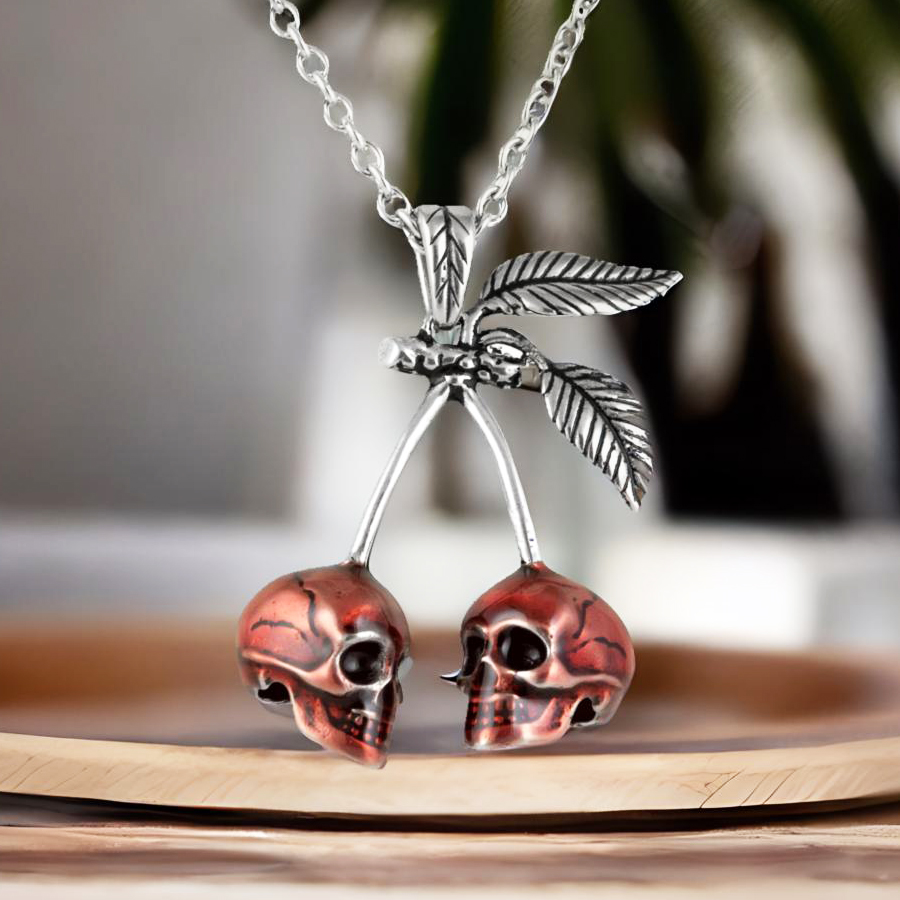 CONTROSE Jewelry Red Cherry Skull Pendant Necklace 316L Stainless