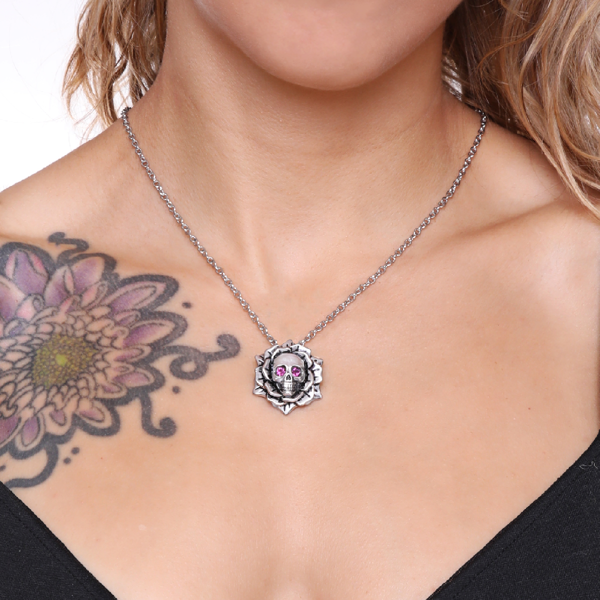 Skull Rose Swarovski Birthstone Necklace | Controse