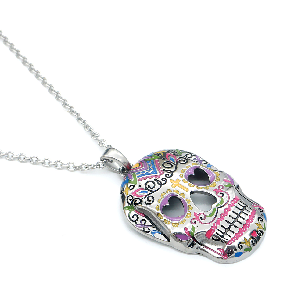 Sugar Skull Pendant Necklace Heart Eyes - Controse