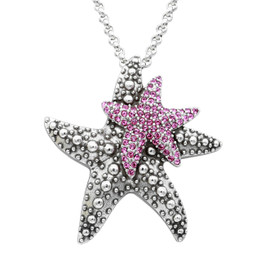 Mother-Daughter Starfish Necklace Silver Plated with crystals