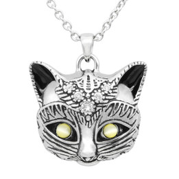 Cat Necklace - Nine Lives with clear crystal