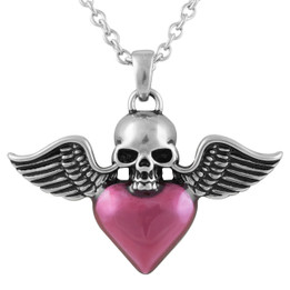 Winged Skull & Heart Necklace