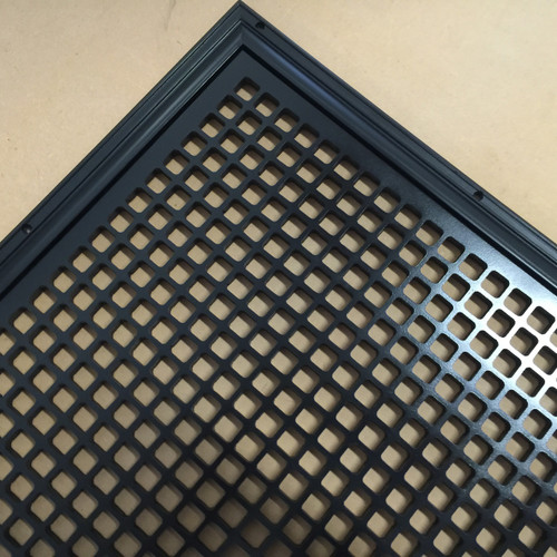 Return Air Grille for and 18" x 18" opening. 21" x 21" overall size. Square design. Black finish. 
