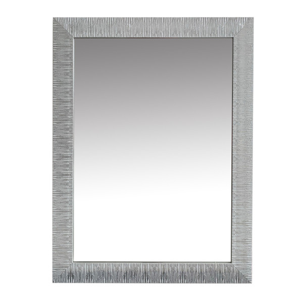 DunaWest Wood Encased Wall Mirror with Striped Motif Edges and Shimmering Leaf, Gray