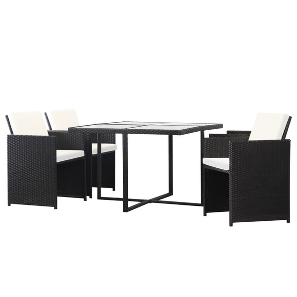 5 Piece Outdoor Dining Set with Cushions Poly Rattan Black