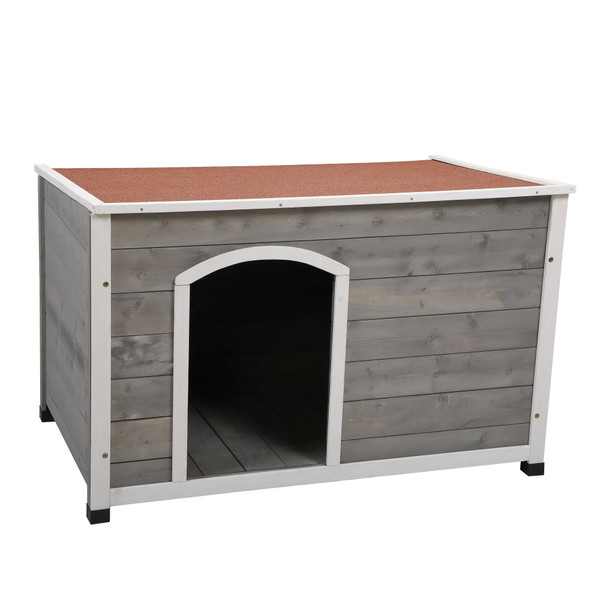 Outdoor Wood Dog House, Dog Cabin with Weatherproof Roof and Open Door, Easy to Clean