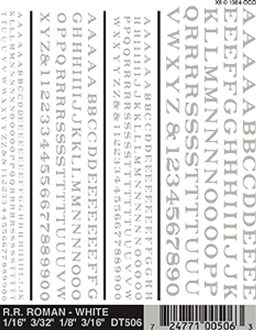 Woodland Scenics MG708 White Roman RR Numbers Dry Transfer Decals 1/16-5/16 