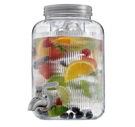 One Gallon Glass Fluted Drink Dispenser with Stainless steel faucet and lid.