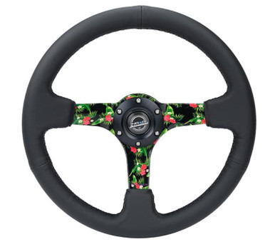NRG Reinforced Steering Wheel (350mm/ 3in. Deep) Matte Black Spoke/Black Leather/ Yellow Center - RST-036TROP-R NRGRST-036TROP-R NRG