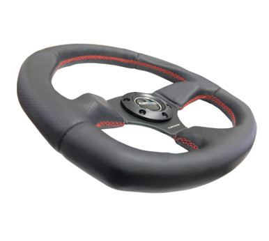 NRG Reinforced Steering Wheel (320mm Horizontal / 330mm Vertical) Leather w/Red Stitching - RST-009R-RS NRGRST-009R-RS NRG