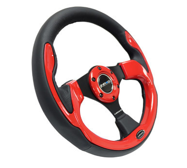 NRG Reinforced Steering Wheel (320mm) Blk w/Red Trim & 5mm 3-Spoke - RST-001RD NRGRST-001RD NRG