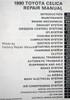 1990 Toyota Celica Repair Manual Table of Contents