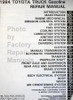 1984 Toyota Truck Gasoline Repair Manual Table of Contents