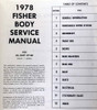 1978 Fisher Body Service Manual Table of Contents