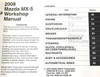 2008 Mazda MX-5 Miata Workshop Manual Table of Contents