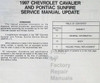 1997 Service Manual Cavalier Sunfire Convertible Supplement Table of Contents