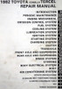 1982 Toyota Corolla Tercel Repair Manual Table of Contents