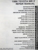 1986 Toyota MR2 Repair Manual Table of Contents