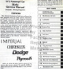 1975 Chrysler Plymouth Dodge Body Service Manual Table of Contents