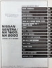 1993 Nissan Sentra NX1600 NX2000 Service Manual Table of Contents