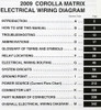 2009 Toyota Matrix Electrical Wiring Diagrams Table of Contents