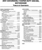 2001 Ford Excursion, F-Super Duty 250, 350, 450, 550, Motorhome Chassis Workshop Manual Table of Contents 2