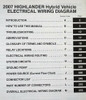 2007 Toyota Highlander Hybrid Electrical Wiring Diagrams Table of Contents