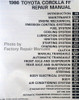 Toyota Corolla FF 1986 Repair Manual Table of Contents