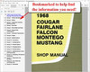 1968 Ford Mustang Falcon Fairlane Mercury Cougar Montego Shop Manual 