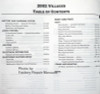 2002 Mercury Villager Table of Contents 2