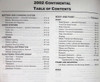 2002 Workshop Manual Continental Table of Contents 1