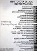 Toyota Celica 1984 Repair Manual Table of Contents