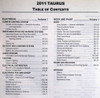 2011 Ford Taurus Workshop Manual Table of Contents 2