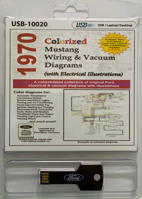 1970 Ford Mustang Colorized Wiring and Vacuum Diagrams on USB - Factory