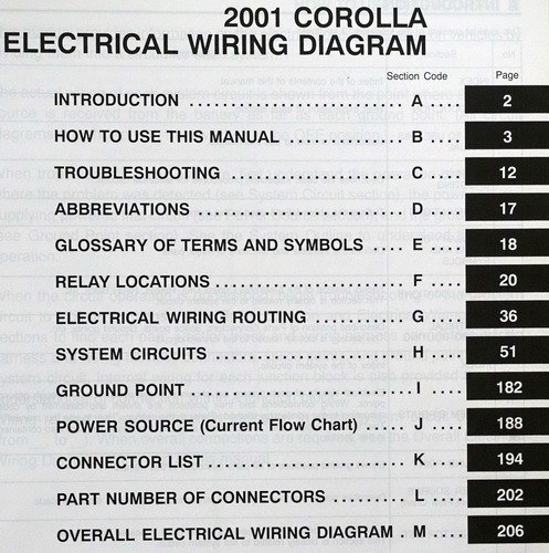 2001 Toyota Corolla Electrical Wiring Diagrams Original Factory