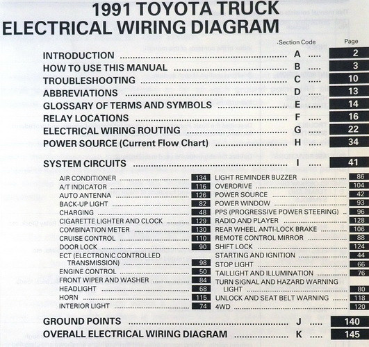 1991 Toyota Truck Electrical Wiring Diagrams Original Manual Factory